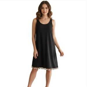 LITTLE BLACK DRESS NWT WITH SHELLS BEAD HEM TIANA B SIZE LARGE SLEEVELESS